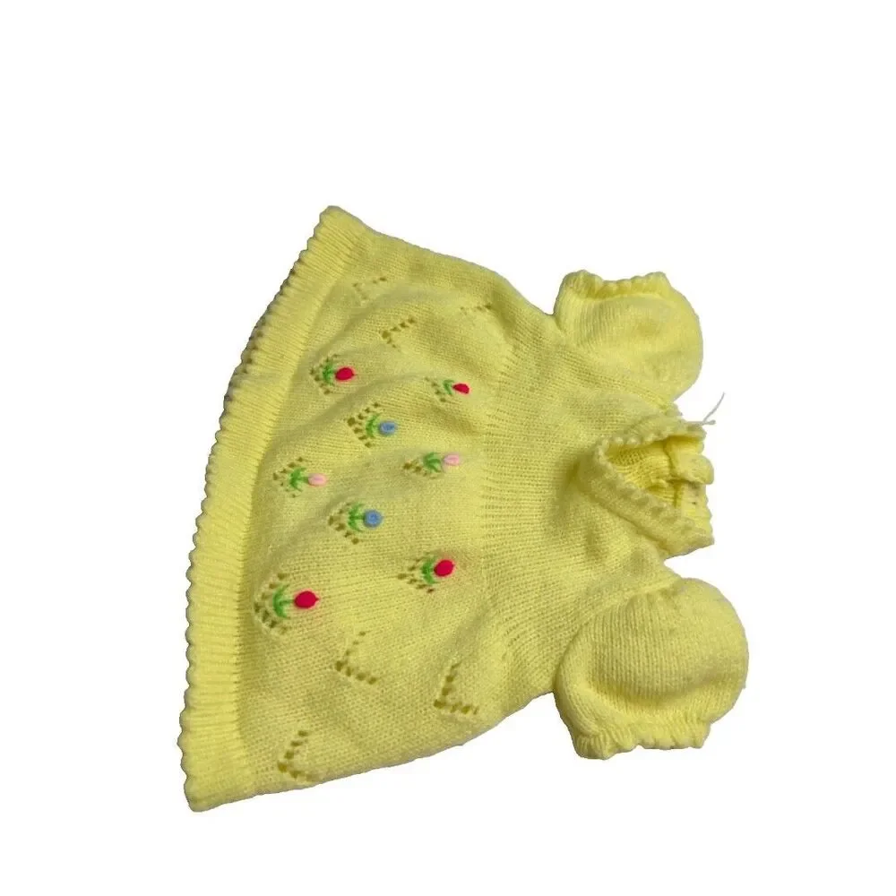 Vintage Handmade Yellow Crochet Baby Flowers Dress 3-6 Months